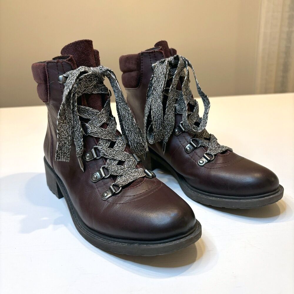 Sam Edelman Women's Burgundy Leather Lace-Up Combat Boots Booties Shoes Size 6.5